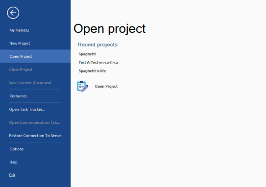 Open project window showing your recent projects and the Open Project button.