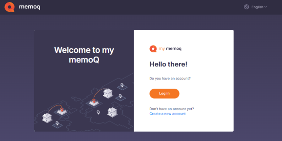 Welcome to my memoQ page with log in and create a new account options visible.