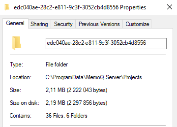 Documents Properties window showing General tab with document's folder, type, Location, size, size on disk, and how many files and folders it contains. The numbers show the state after removing a file from the project.