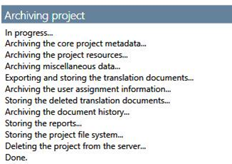 The Task Tracker window showing steps of archiving a project